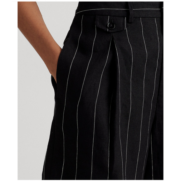 NWT Lauren Ralph Lauren Pinstriped Pleated Linen Shorts Black/White 14 MSRP $125 - Picture 4 of 5